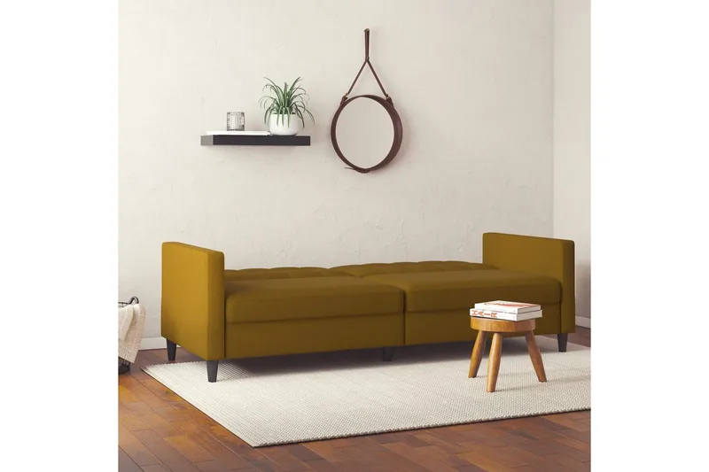 Sovesofa Hartford 203x83x82 cm, Curry, Linnedstoflook (100% Polyester - 203x83x82 cm, Curry, Linnedstoflook (100% Polyester - Møbler - Sofaer - Sovesofaer