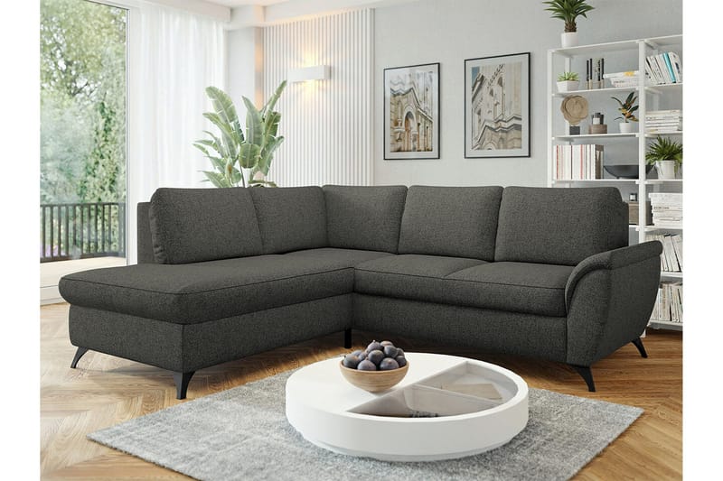 Hereford 3-sæders Venstre Hjørnesovesofa 126x185 cm med Opbevaring i Stof - Mørkegrå - Møbler - Sofaer - Sovesofaer