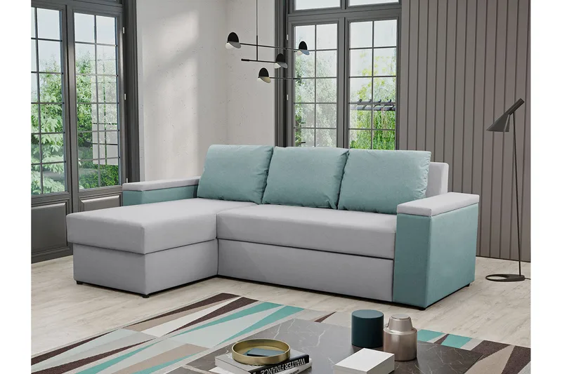 Herosa 3-Pers. Sovesofa med Chaiselong med Opbevaring - Blå/Grå - Møbler - Sofaer - Sovesofaer