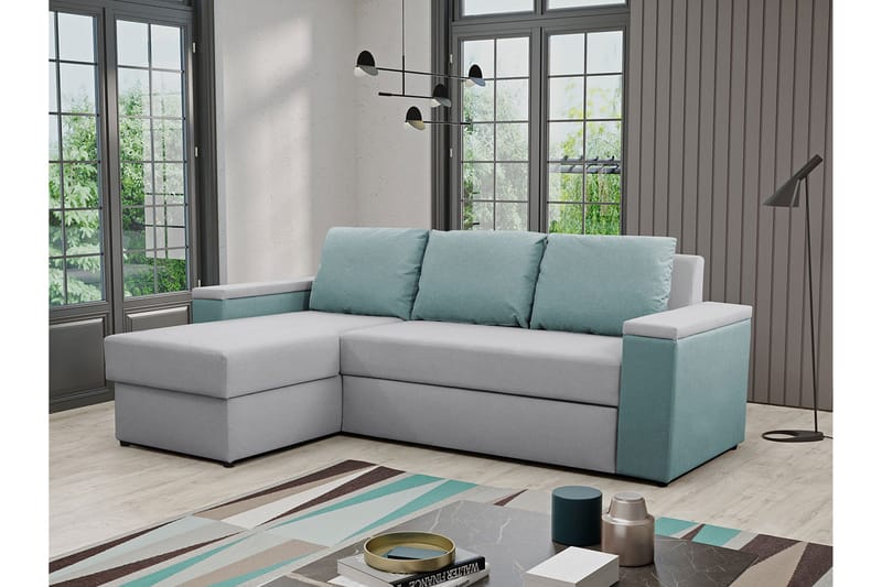 Herosa 3-Pers. Sovesofa med Chaiselong med Opbevaring - Blå/Grå - Møbler - Sofaer - Sovesofaer