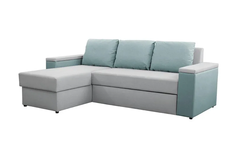 Herosa 3-Pers. Sovesofa med Chaiselong med Opbevaring, Blå/Grå