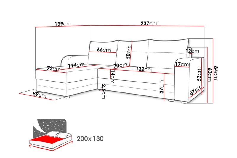 Hewlet 3-Pers. Chaiselongsovesofa Venstre - Grå - Møbler - Sofaer - Sovesofaer