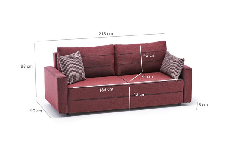 Highbank Sovesofa 3-Pers. 185x150 - Rød - Møbler - Sofaer - Sovesofaer