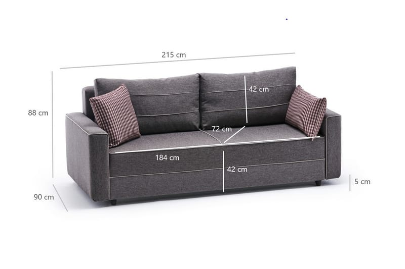 Highbank Sovesofa 3-Pers. 185x150 - Brun - Møbler - Sofaer - Sovesofaer