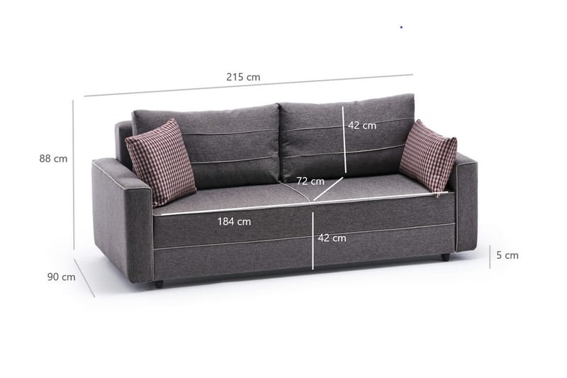 Highbank Sovesofa 3-Pers. 185x150 - Brun - Sovesofaer - 3 personers sovesofa