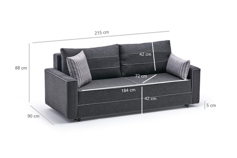 Highbank Sovesofa 3-Pers. 185x150 - Antracit - Møbler - Sofaer - Sovesofaer