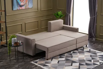 Highbank Sovesofa m. Chaiselong 4-Pers. 200x150 - Cream - Møbler - Sofaer - Sovesofaer