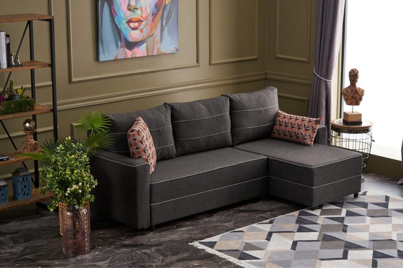 Highbank Sovesofa m. Chaiselong 4-Pers. 200x150 - Antracit - Møbler - Sofaer - Sovesofaer