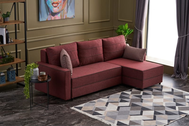 Highbank Sovesofa m. Chaiselong 4-Pers. 200x150 - Rød - Møbler - Sofaer - Sovesofaer