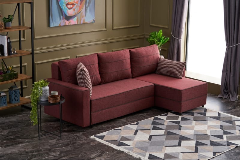 Highbank Sovesofa m. Chaiselong 4-Pers. 200x150 - Rød - Sovesofaer - Sovesofa chaiselong