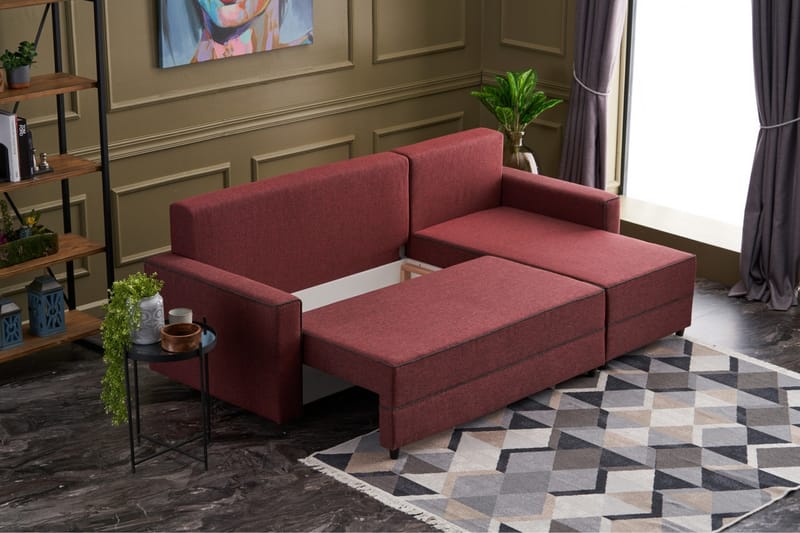 Highbank Sovesofa m. Chaiselong 4-Pers. 200x150 - Rød - Sovesofaer - Sovesofa chaiselong