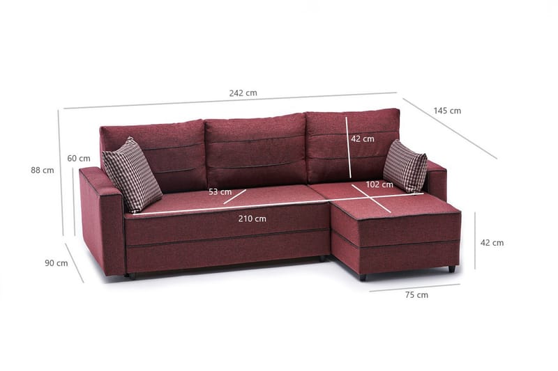 Highbank Sovesofa m. Chaiselong 4-Pers. 200x150 - Rød - Møbler - Sofaer - Sovesofaer