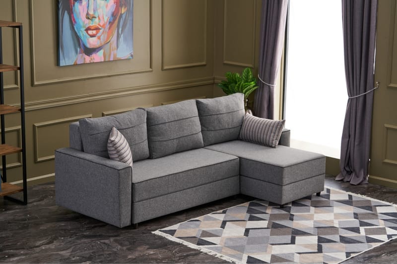 Highbank Sovesofa m. Chaiselong 4-Pers. 200x150 - Grå - Møbler - Sofaer - Sovesofaer