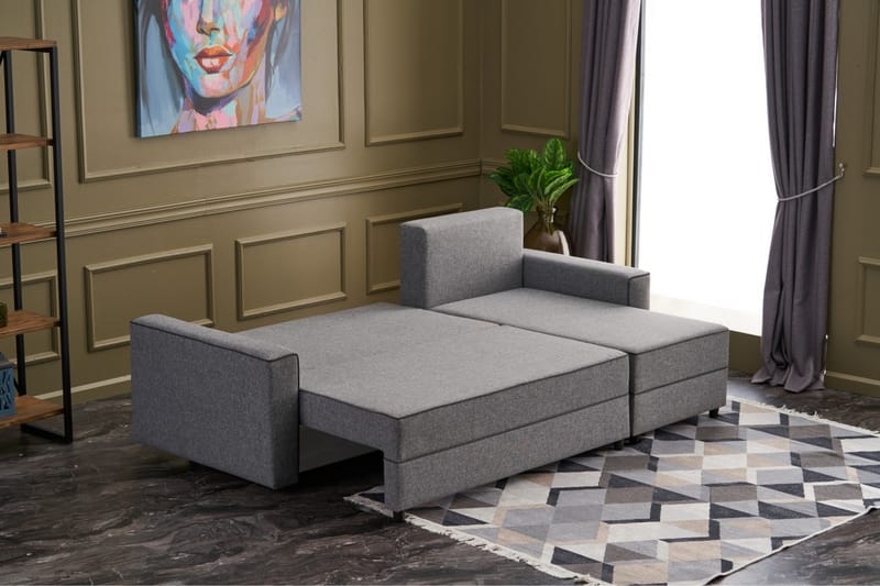 Highbank Sovesofa m. Chaiselong 4-Pers. 200x150 - Grå - Møbler - Sofaer - Sovesofaer