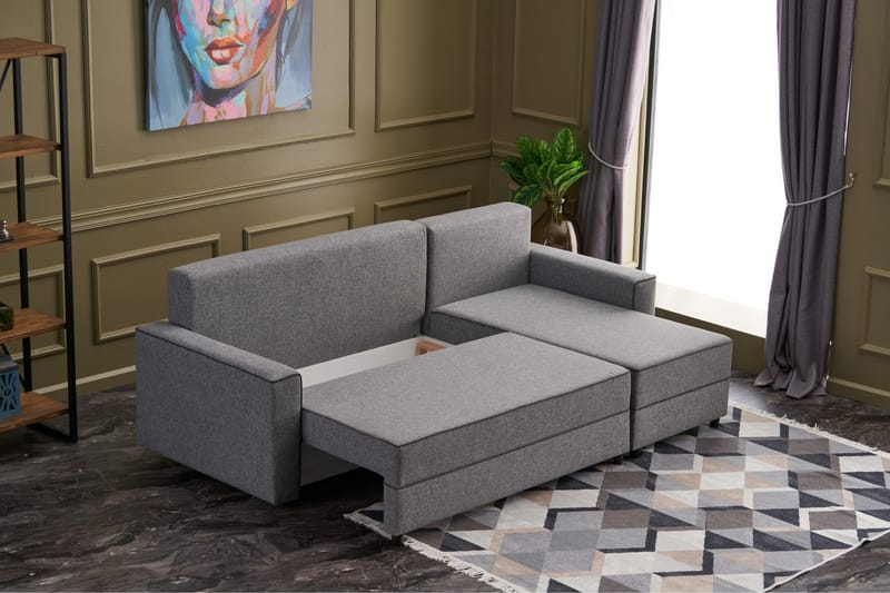 Highbank Sovesofa m. Chaiselong 4-Pers. 200x150 - Grå - Møbler - Sofaer - Sovesofaer