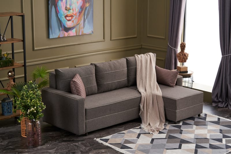 Highbank Sovesofa m. Chaiselong 4-Pers. 200x150 - Brun - Møbler - Sofaer - Sovesofaer