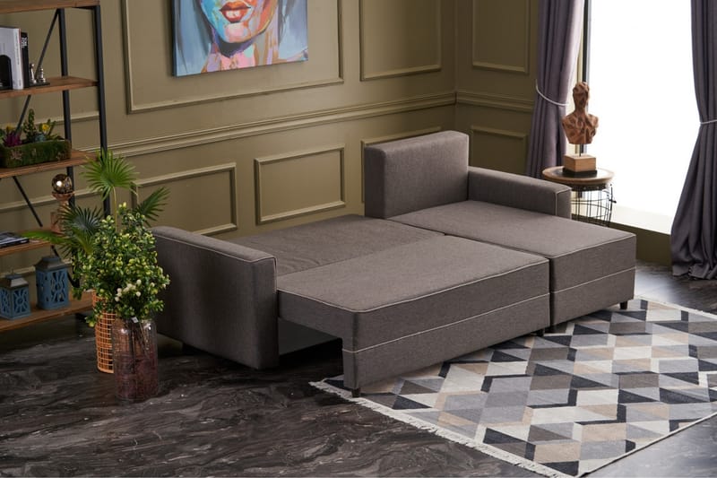 Highbank Sovesofa m. Chaiselong 4-Pers. 200x150 - Brun - Møbler - Sofaer - Sovesofaer