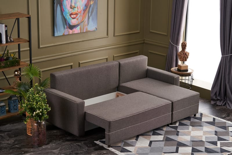 Highbank Sovesofa m. Chaiselong 4-Pers. 200x150 - Brun - Møbler - Sofaer - Sovesofaer