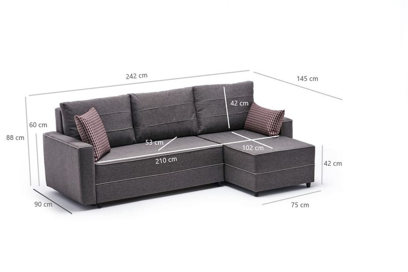 Highbank Sovesofa m. Chaiselong 4-Pers. 200x150 - Brun - Møbler - Sofaer - Sovesofaer