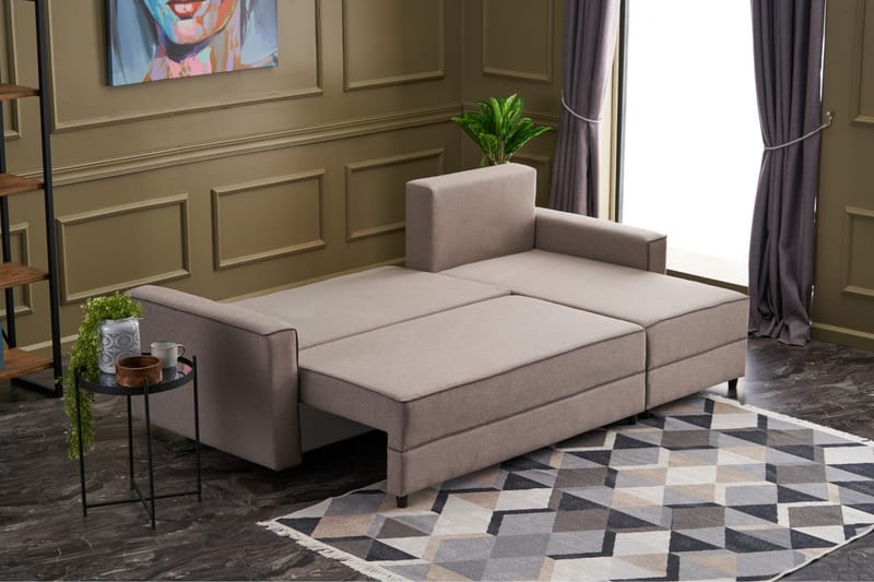 Highbank Sovesofa m. Chaiselong 4-Pers. 200x150 - Cream - Møbler - Sofaer - Sovesofaer