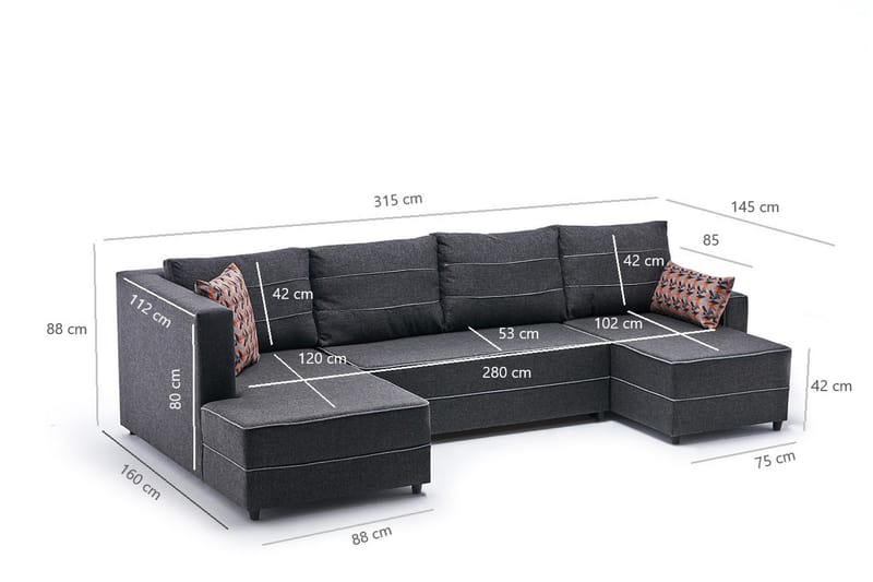 Highbank Sovesofa m. Chaiselong 4-Pers. 200x150 - Antracit - Sovesofaer - Sovesofa chaiselong