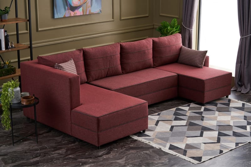 Highbank Sovesofa m. Chaiselong 4-Pers. 200x150 - Rød - Sovesofaer - Sovesofa chaiselong