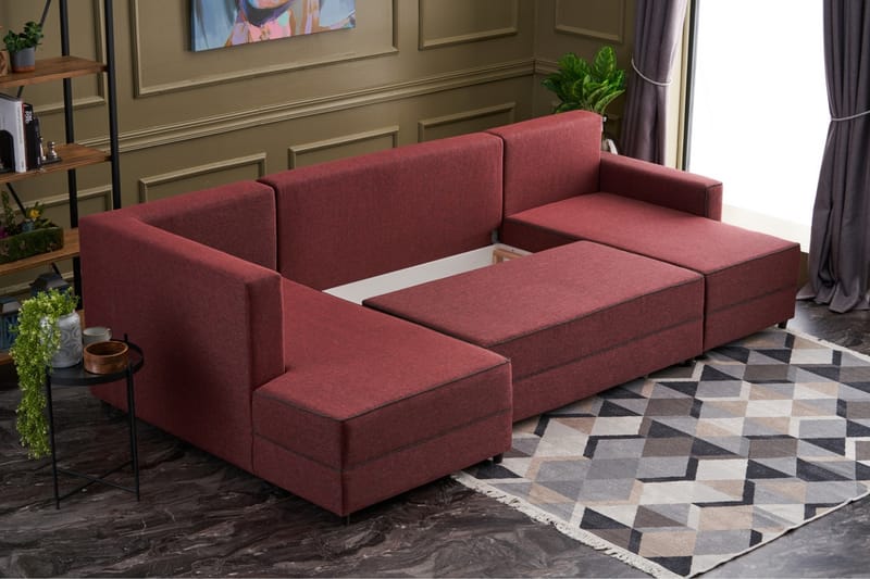 Highbank Sovesofa m. Chaiselong 4-Pers. 200x150 - Rød - Sovesofaer - Sovesofa chaiselong