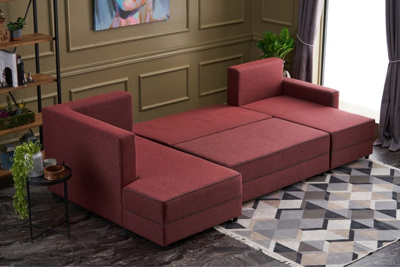 Highbank Sovesofa m. Chaiselong 4-Pers. 200x150 - Rød - Sovesofaer - Sovesofa chaiselong