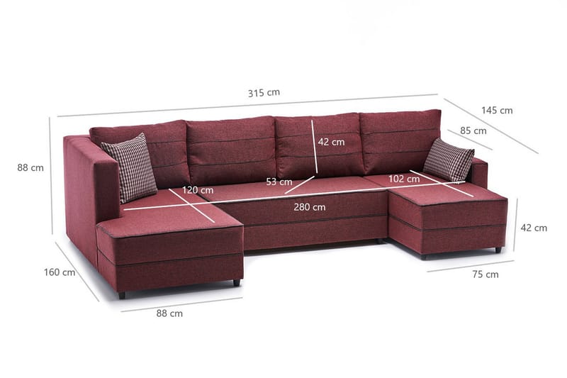 Highbank Sovesofa m. Chaiselong 4-Pers. 200x150 - Rød - Sovesofaer - Sovesofa chaiselong