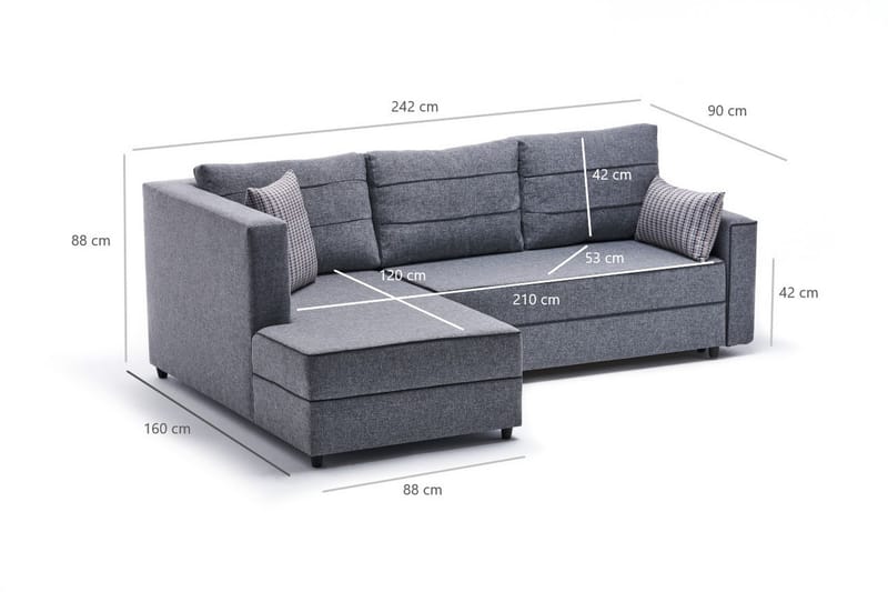 Highbank Sovesofa m. Chaiselong 4-Pers. 200x150 - Grå - Sovesofaer - Sovesofa chaiselong