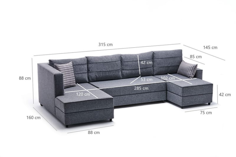 Highbank Sovesofa m. Chaiselong 4-Pers. 200x150 - Grå - Sovesofaer - Sovesofa chaiselong