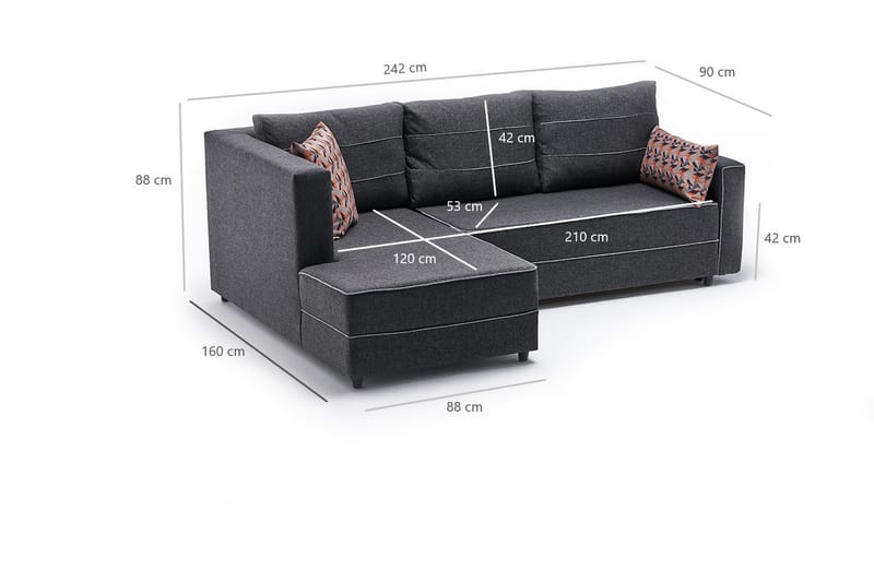 Highbank Sovesofa m. Chaiselong 4-Pers. 200x150 - Antracit - Sovesofaer - Sovesofa chaiselong