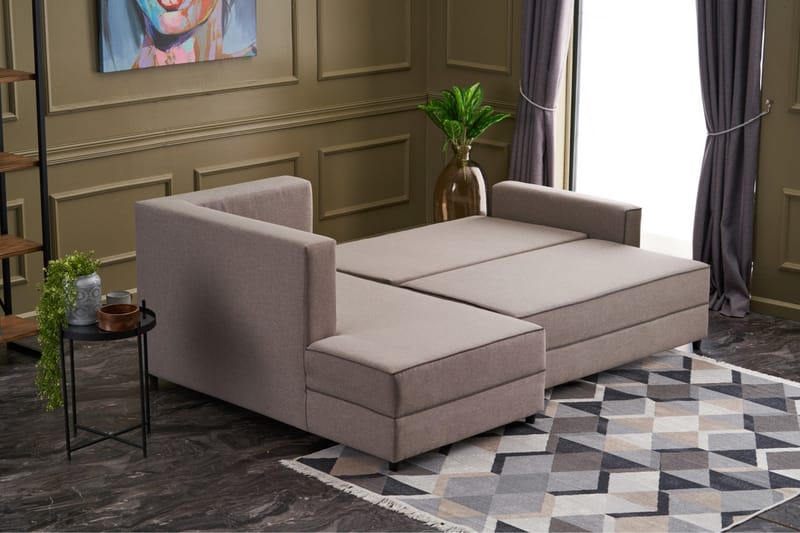 Highbank Sovesofa m. Chaiselong 4-Pers. 200x150 - Cream - Møbler - Sofaer - Sovesofaer