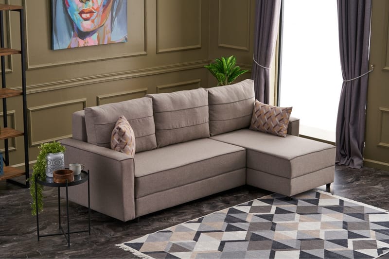Highbank Sovesofa m. Chaiselong 4-Pers. 200x150 - Cream - Møbler - Sofaer - Sovesofaer
