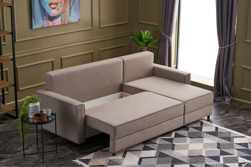 Highbank Sovesofa m. Chaiselong 4-Pers. 200x150 - Cream - Møbler - Sofaer - Sovesofaer