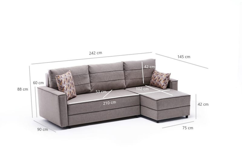 Highbank Sovesofa m. Chaiselong 4-Pers. 200x150 - Cream - Møbler - Sofaer - Sovesofaer