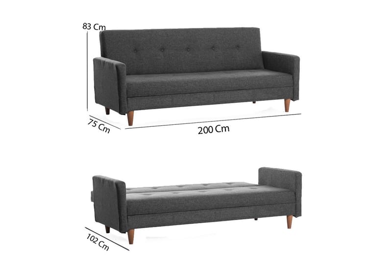 Hiko 3-personers Sovesofa 102x180 cm i Stof - Antracit - Møbler - Sofaer - Sovesofaer