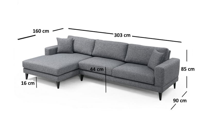 Hilari Sovesofa med Chaiselong Venstre - Grå - Møbler - Sofaer - Sovesofaer