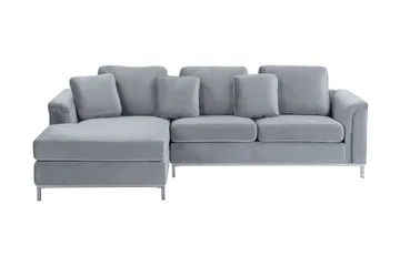 Hjørnesofa 4-personers H med sovefunktion velour Grå OSLO - Grå - Møbler - Sofaer - Sovesofaer