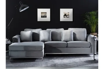 Hjørnesofa 4-personers H med sovefunktion velour Grå OSLO - Grå - Møbler - Sofaer - Sovesofaer