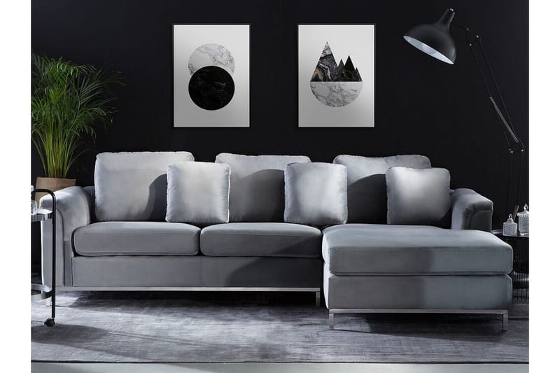 Hjørnesofa 4-personers V med sovefunktion grå OSLO - Grå - Møbler - Sofaer - Sovesofaer