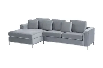 Hjørnesofa 4-personers H med sovefunktion velour Grå OSLO - Grå - Møbler - Sofaer - Sovesofaer