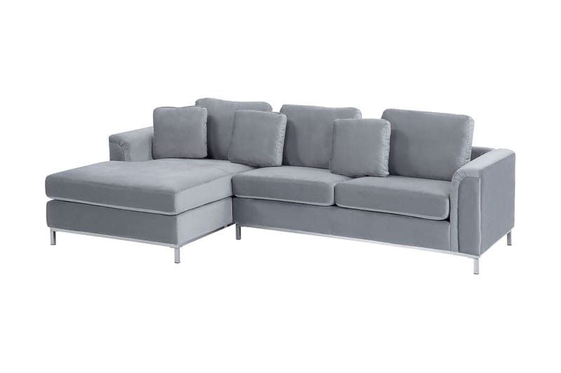 Hjørnesofa 4-personers H med sovefunktion velour Grå OSLO - Grå - Møbler - Sofaer - Sovesofaer