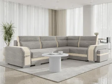 hjørnesofa Assan Nazar 225.03 + Nazar 225.01 Højrevendt - grå, beige - Møbler - Sofaer - Sovesofaer
