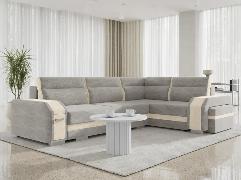 hjørnesofa Assan Nazar 225.03 + Nazar 225.01 Højrevendt - grå, beige - Møbler - Sofaer - Sovesofaer