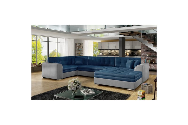 Hjørnesofa Eltap Damario 338x189x78 cm, Monolith 77, Monolith 84, Blå, Lys Grå, Højre