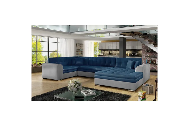 Hjørnesofa Eltap Damario 338x189x78 cm, Monolith 77, Monolith 84, Blå, Lys Grå, Højre