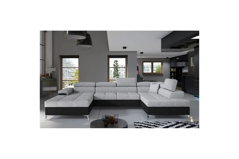 Hjørnesofa Eltap Eduardo 337x205x88 cm, Berlin 01, Blød 11, Grå, Sort, Højre