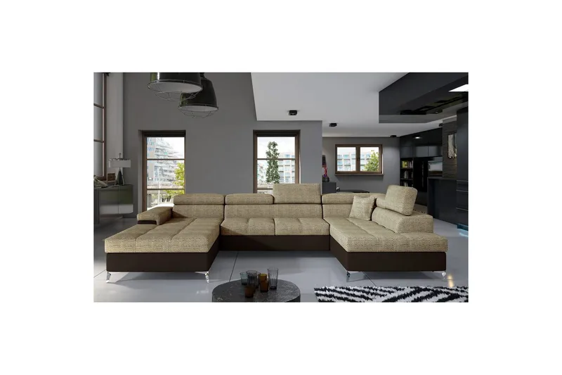 Hjørnesofa Eltap Eduardo 337x205x88 cm, Berlin 03, Blød 66, Beige, Mørkebrun, Højre