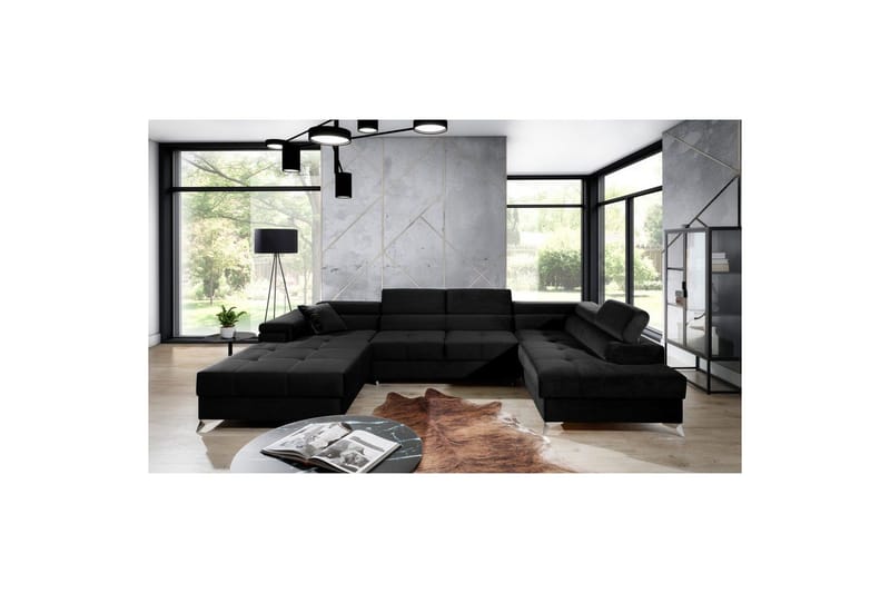 Hjørnesofa Eltap Eduardo 337x205x88 cm - Kronos 07, Sort, Højre - Møbler - Sofaer - Sovesofaer